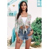 image:imagePrinStory Womens Tie Front Shrug 34 Sleeve Bolero Cardigan Lightweight Summer Casual Short Shawl Top S4XLFp Apricot Palm Leaf