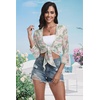 image:imagePrinStory Womens Tie Front Shrug 34 Sleeve Bolero Cardigan Lightweight Summer Casual Short Shawl Top S4XLFp Apricot Palm Leaf