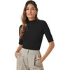 image:imagePrinStory Womens Tops Mock Neck Short Sleeve T Shirts Dressy Casual Ribbed Knit Slim Fit Summer Business Going Out Tops 2026 Carbon Black US XL