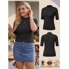 image:imagePrinStory Womens Tops Mock Neck Short Sleeve T Shirts Dressy Casual Ribbed Knit Slim Fit Summer Business Going Out Tops 2026A Black