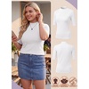 image:imagePrinStory Womens Tops Mock Neck Short Sleeve T Shirts Dressy Casual Ribbed Knit Slim Fit Summer Business Going Out Tops 2026A White