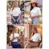 image:imagePrinStory Womens Tops Mock Neck Short Sleeve T Shirts Dressy Casual Ribbed Knit Slim Fit Summer Business Going Out Tops 2026A White