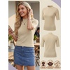 image:imagePrinStory Womens Tops Mock Neck Short Sleeve T Shirts Dressy Casual Ribbed Knit Slim Fit Summer Business Going Out Tops 2026C Apricot