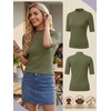 image:imagePrinStory Womens Tops Mock Neck Short Sleeve T Shirts Dressy Casual Ribbed Knit Slim Fit Summer Business Going Out Tops 2026C Army Green