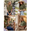 image:imagePrinStory Womens Tops Mock Neck Short Sleeve T Shirts Dressy Casual Ribbed Knit Slim Fit Summer Business Going Out Tops 2026C Army Green