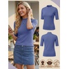 image:imagePrinStory Womens Tops Mock Neck Short Sleeve T Shirts Dressy Casual Ribbed Knit Slim Fit Summer Business Going Out Tops 2026C Blue Purple
