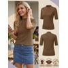 image:imagePrinStory Womens Tops Mock Neck Short Sleeve T Shirts Dressy Casual Ribbed Knit Slim Fit Summer Business Going Out Tops 2026C Brown