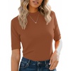 image:imagePrinStory Womens Tops Mock Neck Short Sleeve T Shirts Dressy Casual Ribbed Knit Slim Fit Summer Business Going Out Tops 2026C Caramel