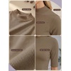 image:imagePrinStory Womens Tops Mock Neck Short Sleeve T Shirts Dressy Casual Ribbed Knit Slim Fit Summer Business Going Out Tops 2026C Coffee