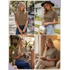 image:imagePrinStory Womens Tops Mock Neck Short Sleeve T Shirts Dressy Casual Ribbed Knit Slim Fit Summer Business Going Out Tops 2026C Coffee