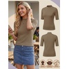 image:imagePrinStory Womens Tops Mock Neck Short Sleeve T Shirts Dressy Casual Ribbed Knit Slim Fit Summer Business Going Out Tops 2026C Coffee