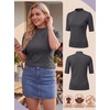 image:imagePrinStory Womens Tops Mock Neck Short Sleeve T Shirts Dressy Casual Ribbed Knit Slim Fit Summer Business Going Out Tops 2026C Dark Gray