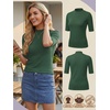 image:imagePrinStory Womens Tops Mock Neck Short Sleeve T Shirts Dressy Casual Ribbed Knit Slim Fit Summer Business Going Out Tops 2026C Dark Green