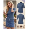 image:imagePrinStory Womens Tops Mock Neck Short Sleeve T Shirts Dressy Casual Ribbed Knit Slim Fit Summer Business Going Out Tops 2026C Denim Blue