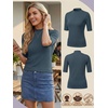 image:imagePrinStory Womens Tops Mock Neck Short Sleeve T Shirts Dressy Casual Ribbed Knit Slim Fit Summer Business Going Out Tops 2026C Gray Blue
