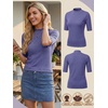 image:imagePrinStory Womens Tops Mock Neck Short Sleeve T Shirts Dressy Casual Ribbed Knit Slim Fit Summer Business Going Out Tops 2026C Gray Purple