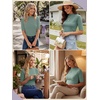 image:imagePrinStory Womens Tops Mock Neck Short Sleeve T Shirts Dressy Casual Ribbed Knit Slim Fit Summer Business Going Out Tops 2026C Haze Green