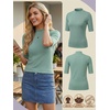 image:imagePrinStory Womens Tops Mock Neck Short Sleeve T Shirts Dressy Casual Ribbed Knit Slim Fit Summer Business Going Out Tops 2026C Haze Green