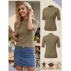 image:imagePrinStory Womens Tops Mock Neck Short Sleeve T Shirts Dressy Casual Ribbed Knit Slim Fit Summer Business Going Out Tops 2026C Khaki