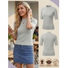 image:imagePrinStory Womens Tops Mock Neck Short Sleeve T Shirts Dressy Casual Ribbed Knit Slim Fit Summer Business Going Out Tops 2026C Light Gray