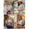 image:imagePrinStory Womens Tops Mock Neck Short Sleeve T Shirts Dressy Casual Ribbed Knit Slim Fit Summer Business Going Out Tops 2026C Light Gray