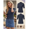 image:imagePrinStory Womens Tops Mock Neck Short Sleeve T Shirts Dressy Casual Ribbed Knit Slim Fit Summer Business Going Out Tops 2026C Navy Blue