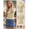 image:imagePrinStory Womens Tops Mock Neck Short Sleeve T Shirts Dressy Casual Ribbed Knit Slim Fit Summer Business Going Out Tops 2026C Oatmeal