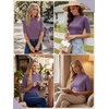 image:imagePrinStory Womens Tops Mock Neck Short Sleeve T Shirts Dressy Casual Ribbed Knit Slim Fit Summer Business Going Out Tops 2026C Purple