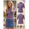 image:imagePrinStory Womens Tops Mock Neck Short Sleeve T Shirts Dressy Casual Ribbed Knit Slim Fit Summer Business Going Out Tops 2026C Purple