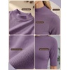 image:imagePrinStory Womens Tops Mock Neck Short Sleeve T Shirts Dressy Casual Ribbed Knit Slim Fit Summer Business Going Out Tops 2026C Purple