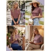 image:imagePrinStory Womens Tops Mock Neck Short Sleeve T Shirts Dressy Casual Ribbed Knit Slim Fit Summer Business Going Out Tops 2026C Rusty Red