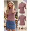image:imagePrinStory Womens Tops Mock Neck Short Sleeve T Shirts Dressy Casual Ribbed Knit Slim Fit Summer Business Going Out Tops 2026C Rusty Red