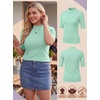 image:imagePrinStory Womens Tops Mock Neck Short Sleeve T Shirts Dressy Casual Ribbed Knit Slim Fit Summer Business Going Out Tops 2026C Turquoise