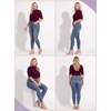 image:imagePrinStory Womens Tops Mock Neck Short Sleeve T Shirts Dressy Casual Ribbed Knit Slim Fit Summer Business Going Out Tops 2026C Wine Red