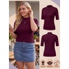 image:imagePrinStory Womens Tops Mock Neck Short Sleeve T Shirts Dressy Casual Ribbed Knit Slim Fit Summer Business Going Out Tops 2026C Wine Red