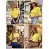 image:imagePrinStory Womens Tops Mock Neck Short Sleeve T Shirts Dressy Casual Ribbed Knit Slim Fit Summer Business Going Out Tops 2026C Yellow