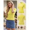 image:imagePrinStory Womens Tops Mock Neck Short Sleeve T Shirts Dressy Casual Ribbed Knit Slim Fit Summer Business Going Out Tops 2026C Yellow