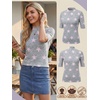 image:imagePrinStory Womens Tops Mock Neck Short Sleeve T Shirts Dressy Casual Ribbed Knit Slim Fit Summer Business Going Out Tops 2026Fp Pink Star