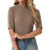 image:imagePrinStory Womens Tops Mock Turtleneck Dressy Casual Business Short Sleeve T Shirts Slim Fit Summer Going Out Tops 202605 Khaki