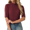 image:imagePrinStory Womens Tops Mock Turtleneck Dressy Casual Business Short Sleeve T Shirts Slim Fit Summer Going Out Tops 202608 Wine Red