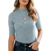 image:imagePrinStory Womens Tshirts Turtle Neck Mock Neck Tops Short Sleeve Slim Fit Basic Shirt for Business Casual Work Top Light Blue S