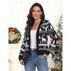 image:imagePrinStory Womens Ugly Christmas Cardigan Sweaters Long Sleeve Button Down Open Front Casual Warm Funny Knit Sweater S2XL03fp Black White Elk