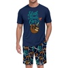 image:imagePrinStory Men Pajama Set Summer Pjs Sleepwear Short Sleeve Graphic Tee and Printed Shorts Novelty Loungewear With PocketTibetan Blue Sloth