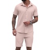 image:imagePrinStory Mens 2 Pieces Outfits Short Sleeve Tracksuit Beach Button Down Shirts and Shorts Set with PocketsPink