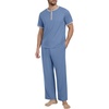 image:imagePrinStory Mens Pajama Set Pjs Sleepwear Lightweight Quick Dry Cozy Short Sleeve Button Neck Shirts and Pants Soft Sleep SetsGray Blue
