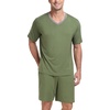 image:imagePrinStory Mens Pajama Set Sleepwear Pjs Lightweight Quick Dry Short Sleeve VNeck Shirts and Shorts Soft Comfy Sleep Sets01 Army Green