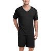 image:imagePrinStory Mens Pajama Set Sleepwear Pjs Lightweight Quick Dry Short Sleeve VNeck Shirts and Shorts Soft Comfy Sleep Sets01 Black