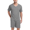 image:imagePrinStory Mens Pajama Set Sleepwear Pjs Lightweight Quick Dry Short Sleeve VNeck Shirts and Shorts Soft Comfy Sleep Sets01 Dark Gray