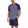 image:imagePrinStory Mens Pajama Set Summer Pjs Sleepwear Nightwear Lightweight Quick Dry Soft Stripe Sleep Set With Pocket S2XL02dark Blue Stripe
