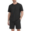 image:imagePrinStory Mens Pajama Sets Sleepwear Lightweight Short Sleeves Crewneck Shirts and Shorts Comfy Soft Casual loungewear Pockets Black S